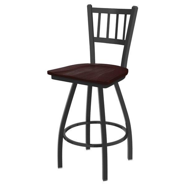 36" Swivel Bar Stool, Pewter Finish, Dark Cherry Maple Seat